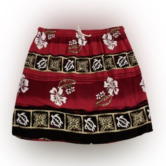 Vintage Casual Point Skirt Women’s L Red Floral Y2K Beach Cover Up Boho Retro - Picture 1 of 8